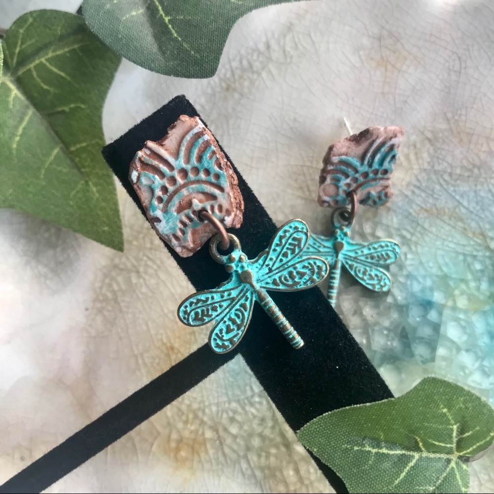 Handmade Polymer Clay Boho Dragonfly Earrings